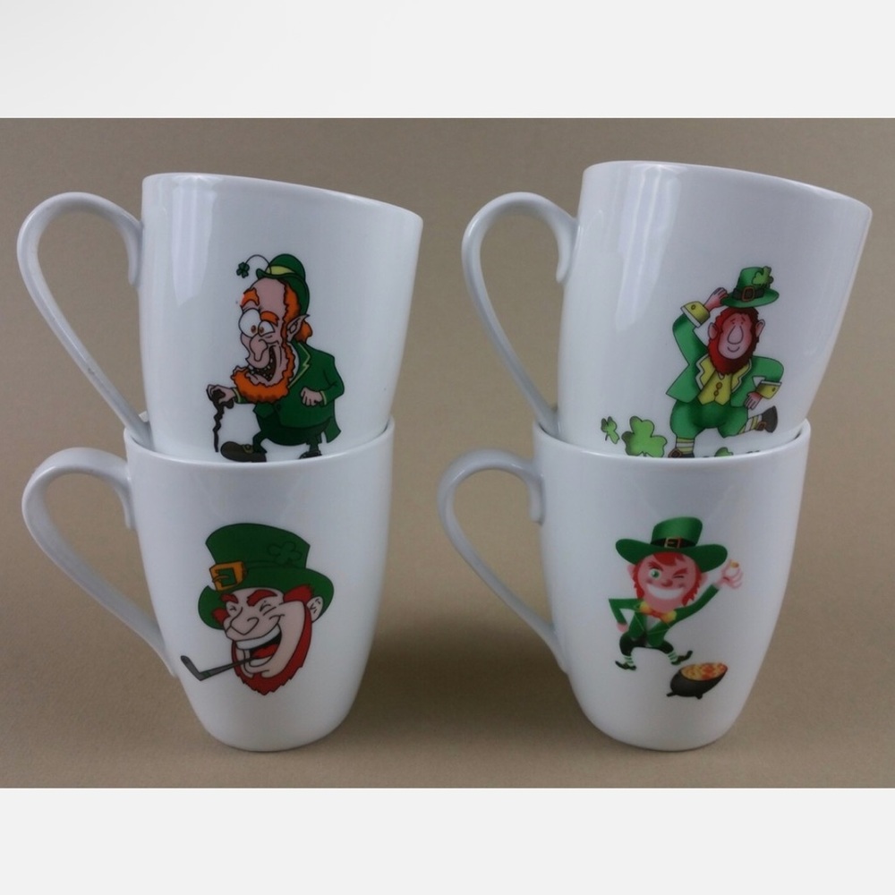 blarney irish coffee mug cup leprechaun shamrock porcelain (set of 4)